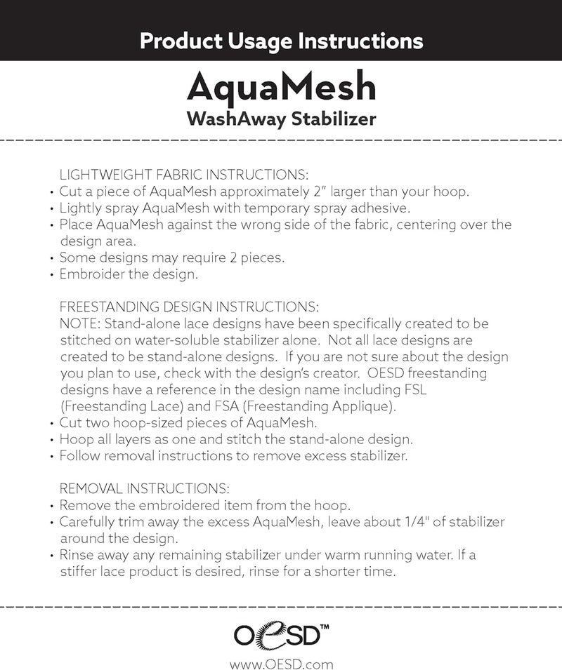 OESD AquaMesh Wash Away Water Soluble Embroidery Stabilizer 10" x 10 Yd Roll - Image 2